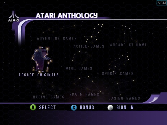 Image du menu du jeu Atari Anthology sur Microsoft Xbox