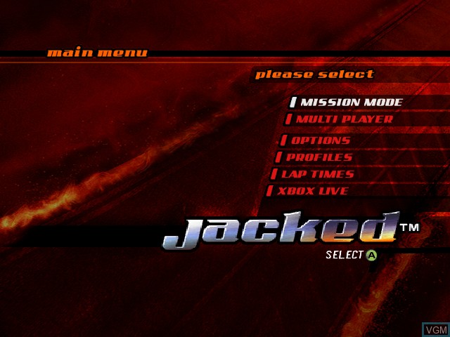 Image du menu du jeu Jacked sur Microsoft Xbox
