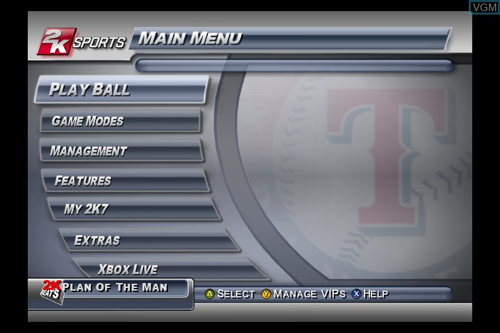 Image du menu du jeu Major League Baseball 2K7 sur Microsoft Xbox