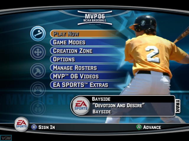 Image du menu du jeu MVP 06 NCAA Baseball sur Microsoft Xbox