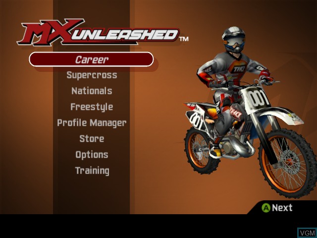 Image du menu du jeu MX Unleashed sur Microsoft Xbox