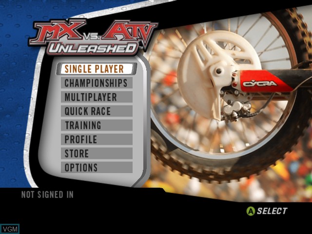 Image du menu du jeu MX vs. ATV Unleashed sur Microsoft Xbox