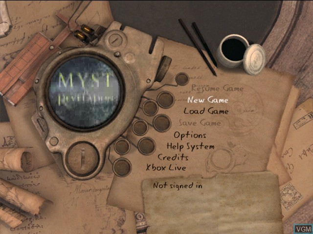 Image du menu du jeu Myst IV - Revelation sur Microsoft Xbox