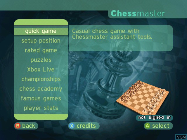 Image du menu du jeu Chessmaster sur Microsoft Xbox