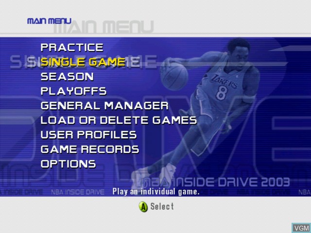 Image du menu du jeu NBA Inside Drive 2003 sur Microsoft Xbox