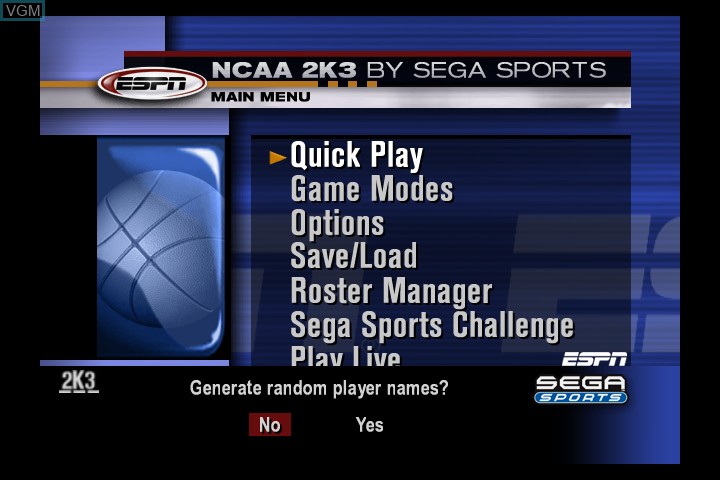 Image du menu du jeu NCAA College Basketball 2K3 sur Microsoft Xbox