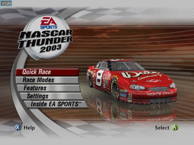 Image du menu du jeu NASCAR Thunder 2003 sur Microsoft Xbox