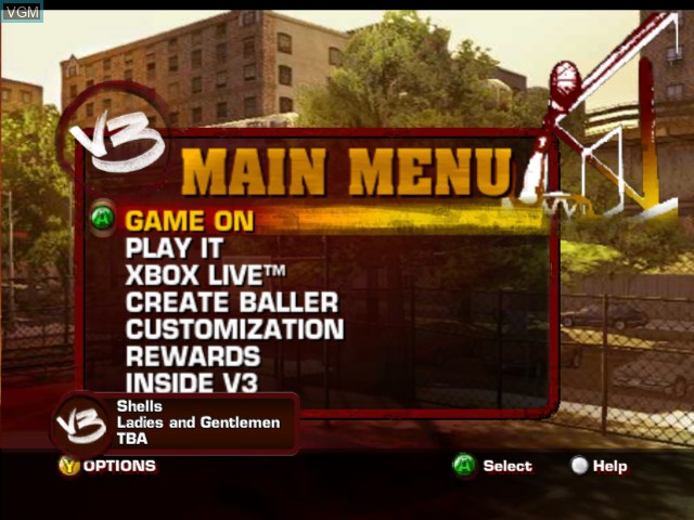 Image du menu du jeu NBA Street V3 sur Microsoft Xbox