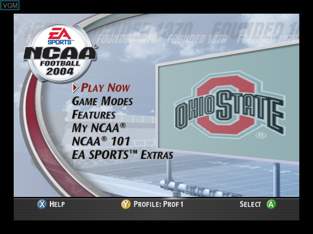 Image du menu du jeu NCAA Football 2004 sur Microsoft Xbox
