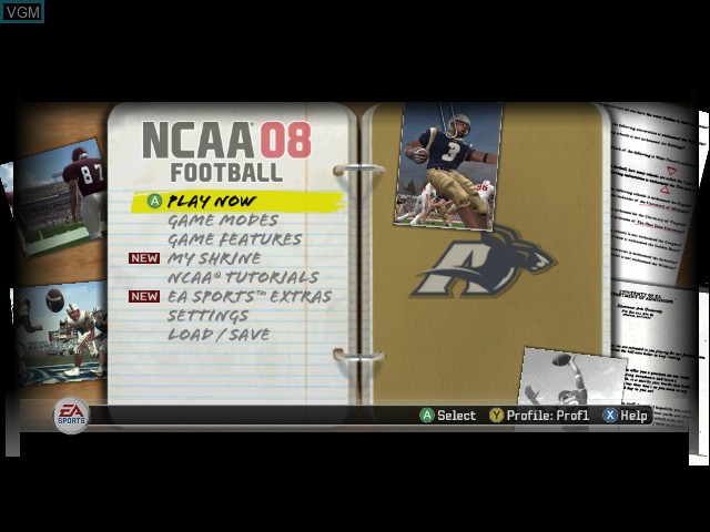 Image du menu du jeu NCAA Football 08 sur Microsoft Xbox