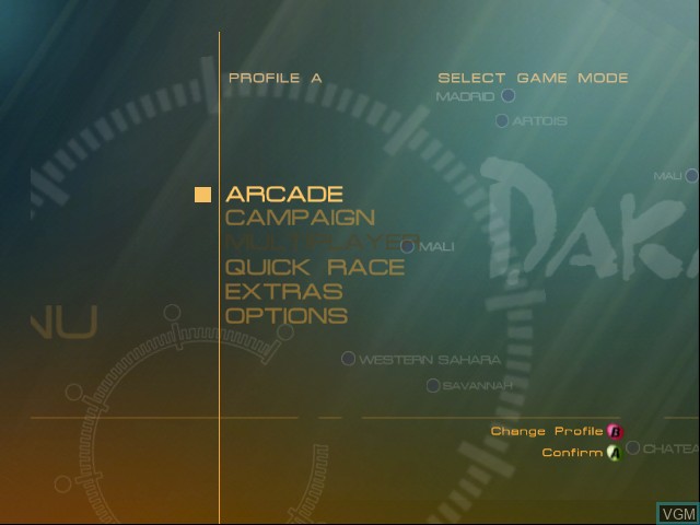 Image du menu du jeu Dakar 2 sur Microsoft Xbox