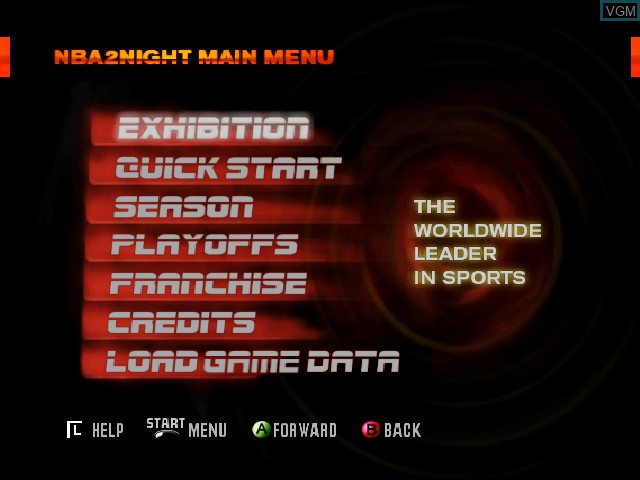 Image du menu du jeu ESPN NBA 2Night 2002 sur Microsoft Xbox