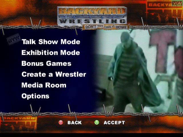 Image du menu du jeu Backyard Wrestling - Don't Try This at Home sur Microsoft Xbox