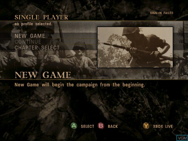 Image du menu du jeu Call of Duty 3 sur Microsoft Xbox