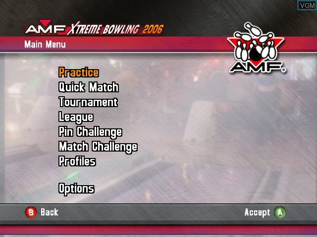 Image du menu du jeu AMF Xtreme Bowling sur Microsoft Xbox