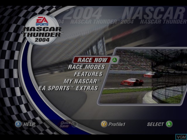 Image du menu du jeu NASCAR Thunder 2004 sur Microsoft Xbox