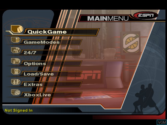 Image du menu du jeu ESPN NBA 2K5 sur Microsoft Xbox