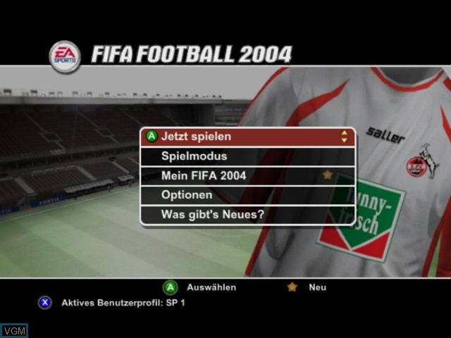 Image du menu du jeu FIFA Football 2004 sur Microsoft Xbox