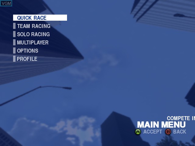 Image du menu du jeu Ford Street Racing sur Microsoft Xbox