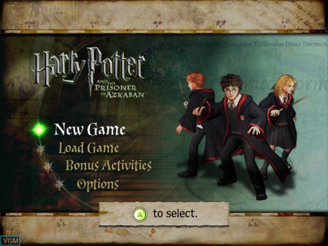 Image du menu du jeu Harry Potter and the Prisoner of Azkaban sur Microsoft Xbox