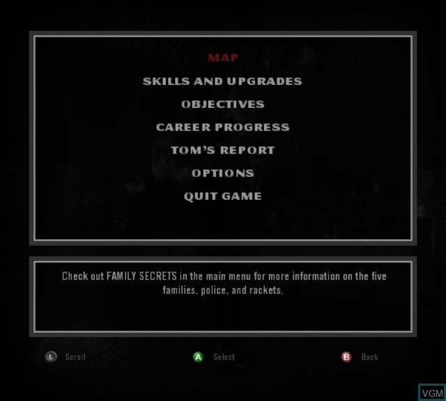 Image du menu du jeu Godfather, The sur Microsoft Xbox