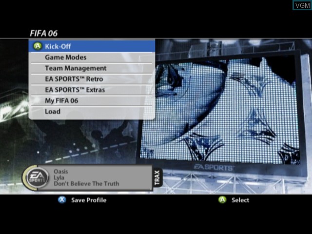 Image du menu du jeu FIFA 06 sur Microsoft Xbox