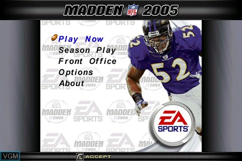 Image du menu du jeu Madden NFL 2005 sur Tapwave Zodiac