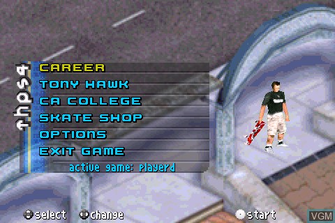 Image du menu du jeu Tony Hawk's Pro Skater 4 sur Tapwave Zodiac